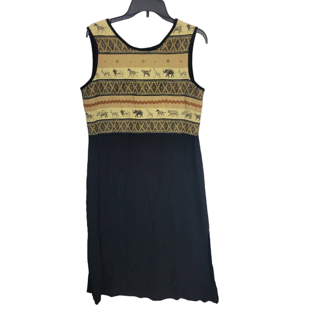 Stonebridge Ethnic Black African‎ Safari Linen Blend Sleeveless Dress Size Large